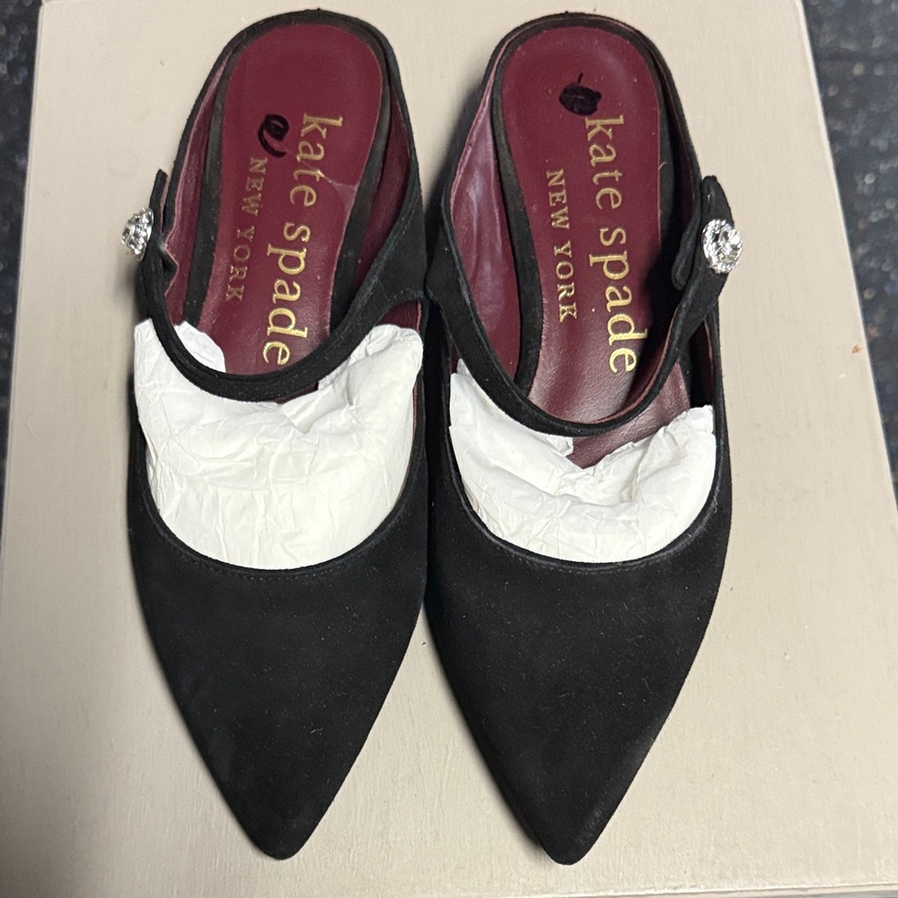 Kate Spade Black Mules with Rhinestone Accent